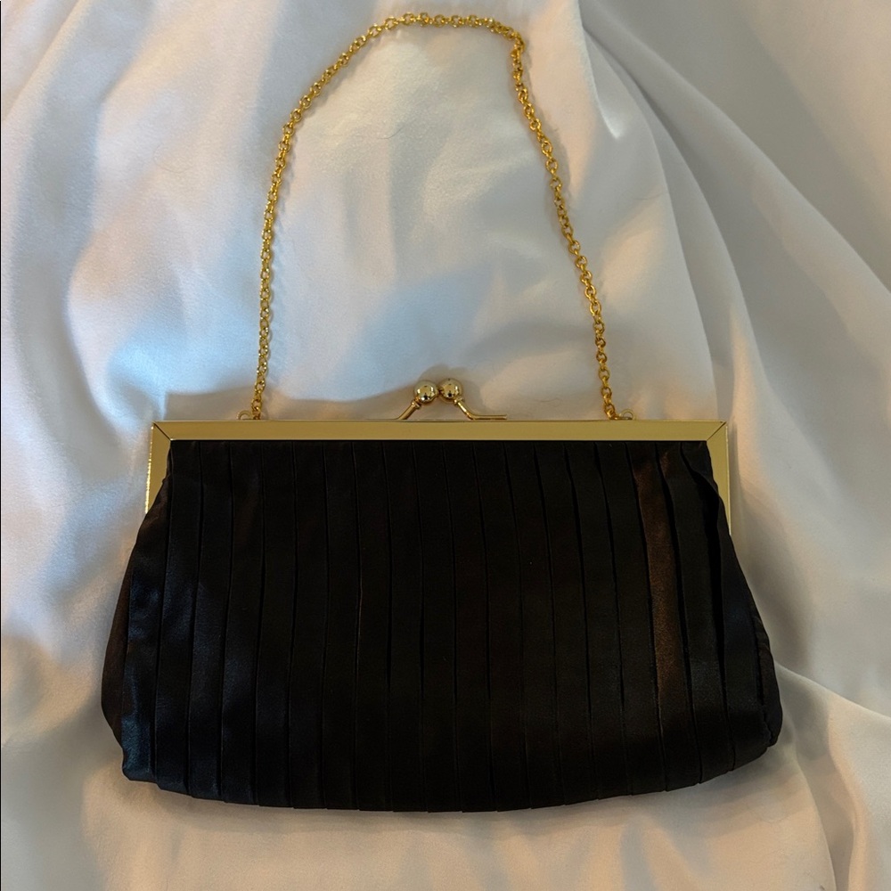 Elegant Black Clutch with Gold Chain